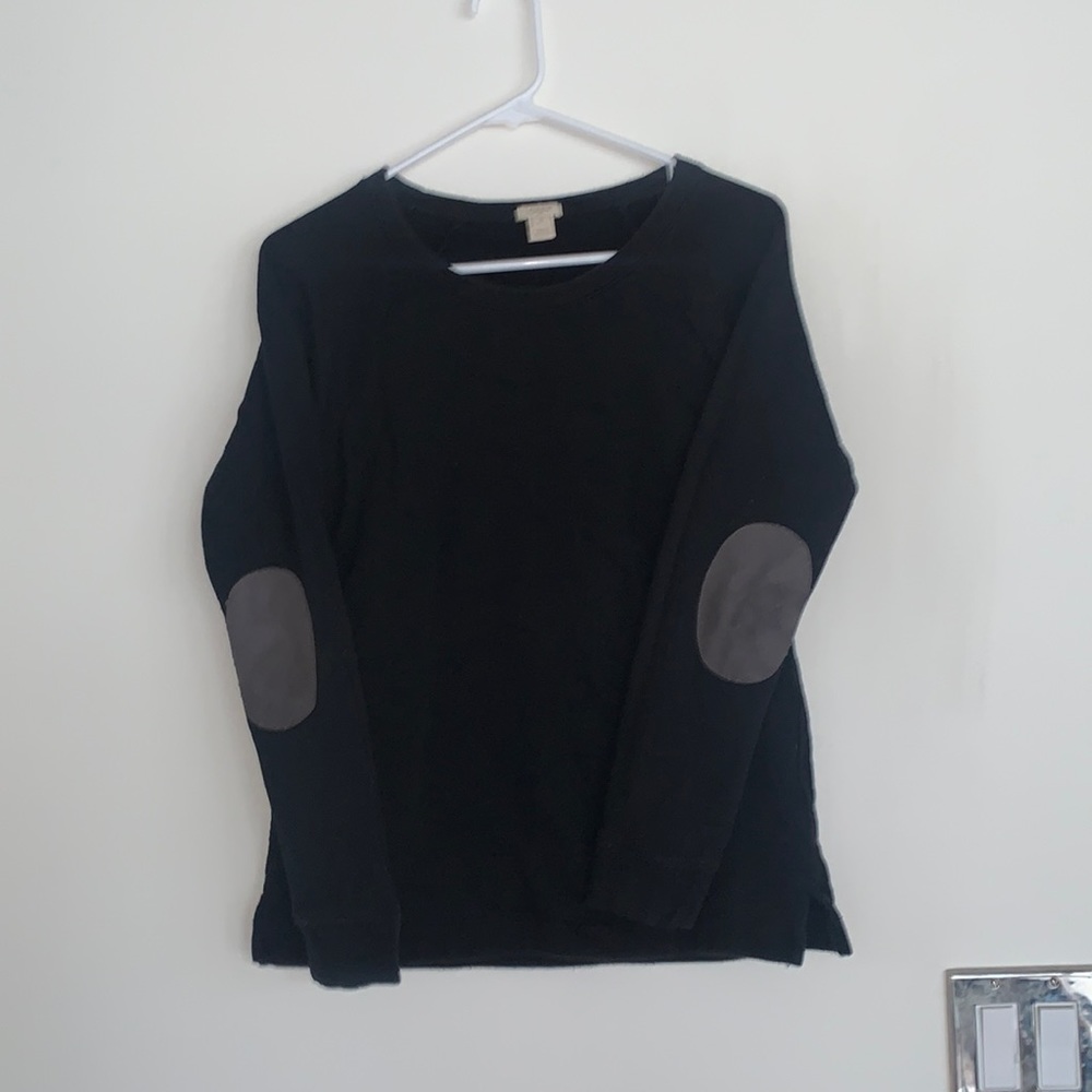 Womens JCrew black Crewneck sweatshirt with grey elbow patches- S